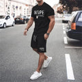 Fashionable men's summer new letter printed breathable round neck T-shirt shorts set outdoor quick drying casual clothing