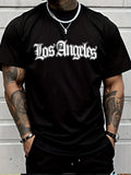 Men's Summer Sports Round Neck Comfortable Breathable T-shirt Los Angeles Letter Printed Polyester Fabric Casual Loose Top