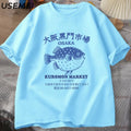 Japanese Fish Market T Shirt Osaka Kuromon Puffer Fish Tee Retro Seafood Tee 90s Ocean Fish Lover T-shirt Harajuku Streetwear